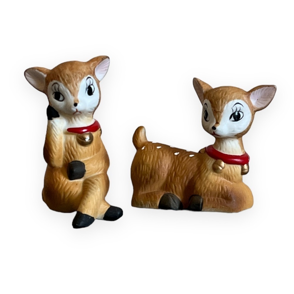Vintage HOMCO Fawn Reindeer Deer Ceramic Figurines Set of 2‎ Christmas Taiwan